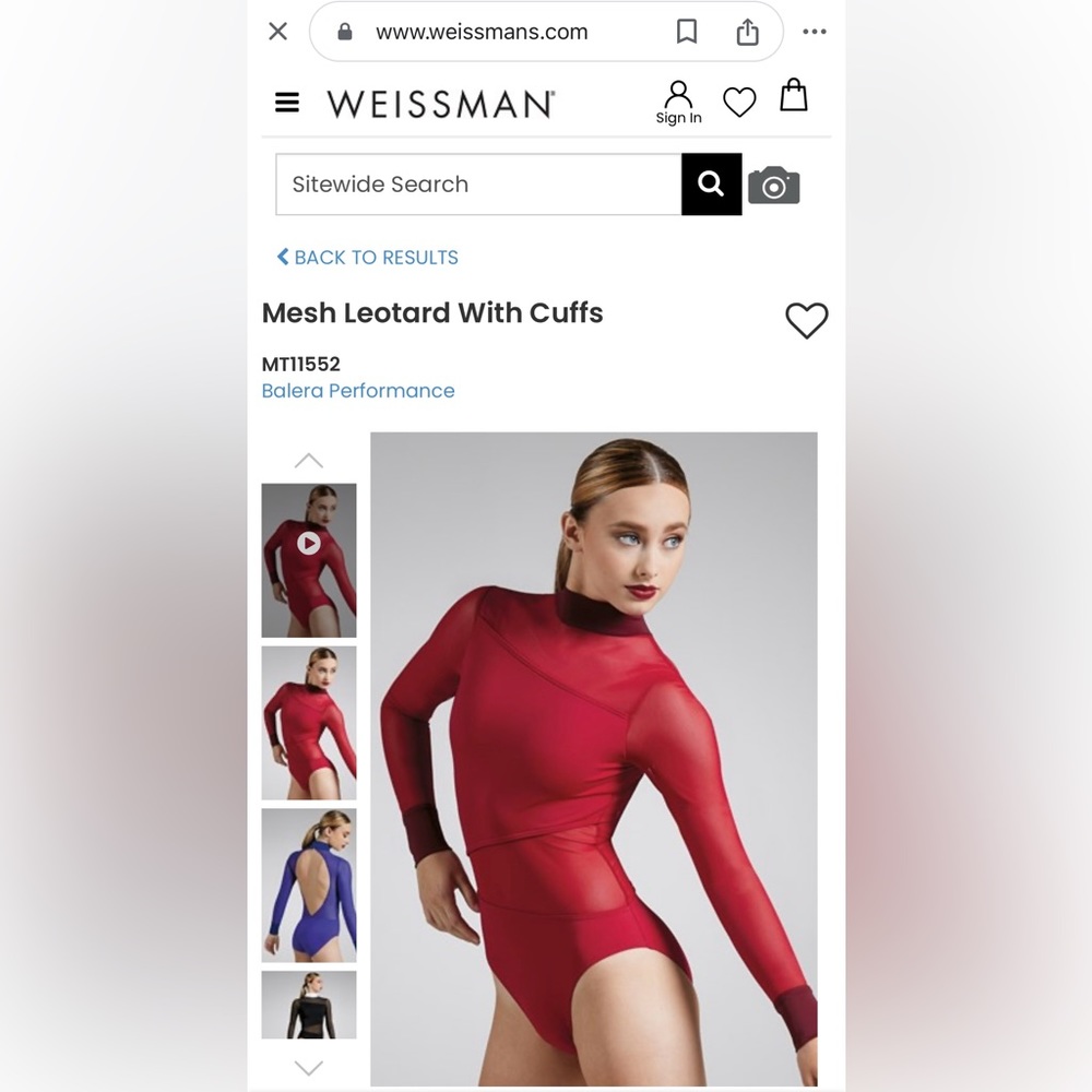 Weissman Balera Dancewear Mesh Leotard Medium Child MC Red LIKE NEW